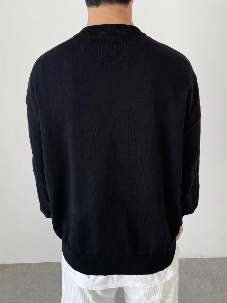 Men's Oversized Cartoon Letter Pattern Drop Shoulder Sweater