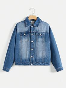 Thiếu niên Con trai Áo khoác denim - Rửa trung bình - Xem 1