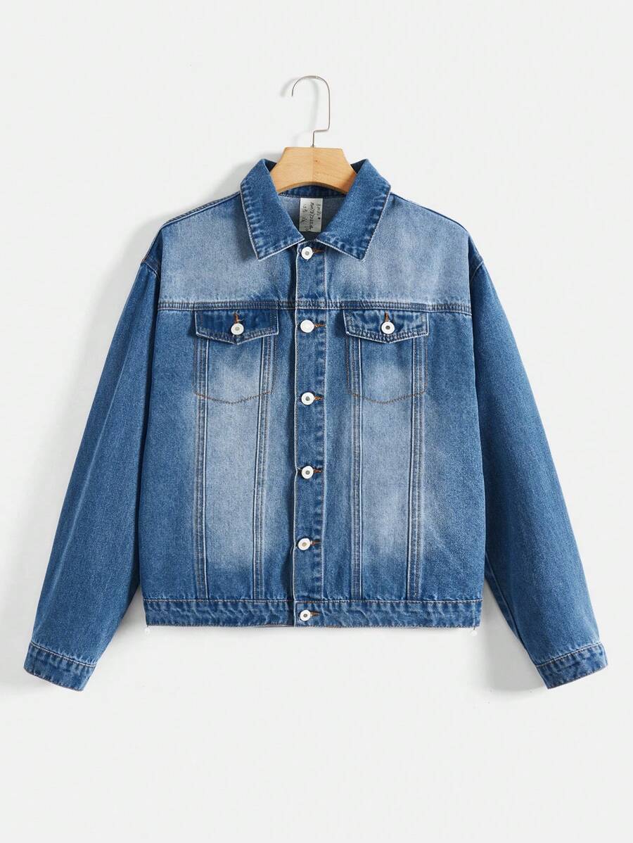 Thiếu niên Con trai Áo khoác denim - Rửa trung bình - Xem 1
