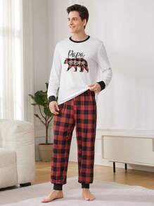 CoupledUp 1 Set Men's Animal & Letter Printed Homewear Loungewear Outfit, Fall Winter Clothes, Christmas - Multicolor - View 3