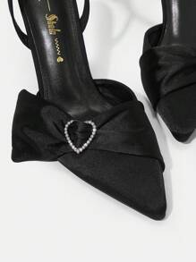 Valentine's Heart & Bow Accent Women High Heel Dress Shoes - Black - View 3