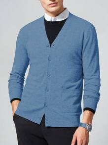 Cárdigan Ajustado De Color Liso Para Hombre - Celeste - Ver 1