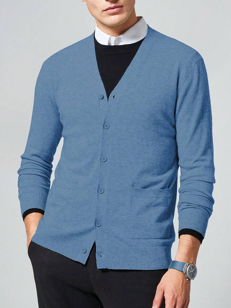 Cárdigan Ajustado De Color Liso Para Hombre - Celeste - Ver 1