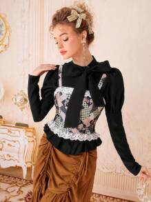 SHEIN MOD Vá lại In hoa Trang trí ren Cami ngọn - Nhiều màu - Xem 2