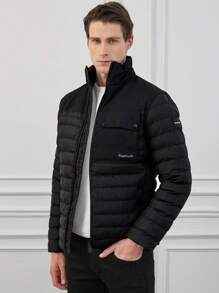 RueChic Men's Letter Printed Padded Jacket - Black - View 4