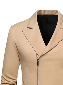 Manfinity Mode 男士拉鍊閉合雙鈕西裝和褲子套裝 - 卡其色 - 查看 3