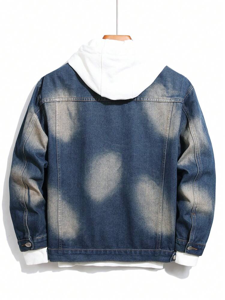 Loose-Fit Men's Water Washed Denim Jacket With Flap Pockets Without Hood