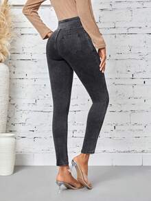 SHEIN LUNE Của phụ nữ Quần jean ôm Với Túi - Xám - Xem 2