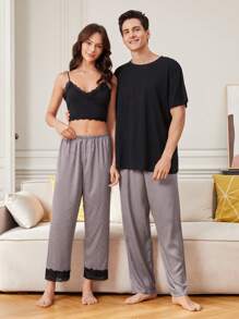 Men's Loose Straight Household Pants In Solid Color - Purple - View 1