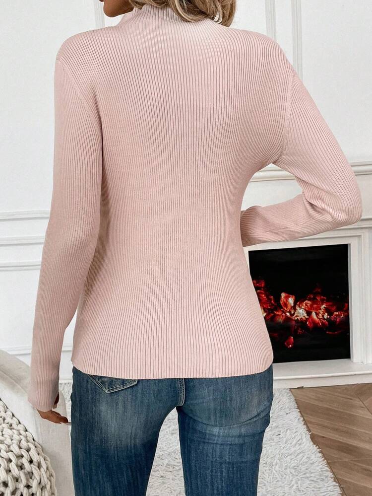 Mock Neck Ribbed Knit Pullover Fall Winter Sweater