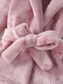 Bata de dormir cómoda y casual para niñas pequeñas con diseño de animal en unicolor - Rosa vieja - Ver 3