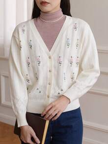 Simple Retro 法式復古大衣搭配小外套寬鬆針織毛衣 - 白色 - 查看 8