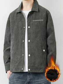 Men'S Solid Color Corduroy Jacket - Army Green - View 4