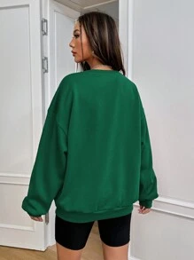 SHEIN EZwear Chất rắn Thả vai Áo nỉ - màu xanh lá - Xem 2