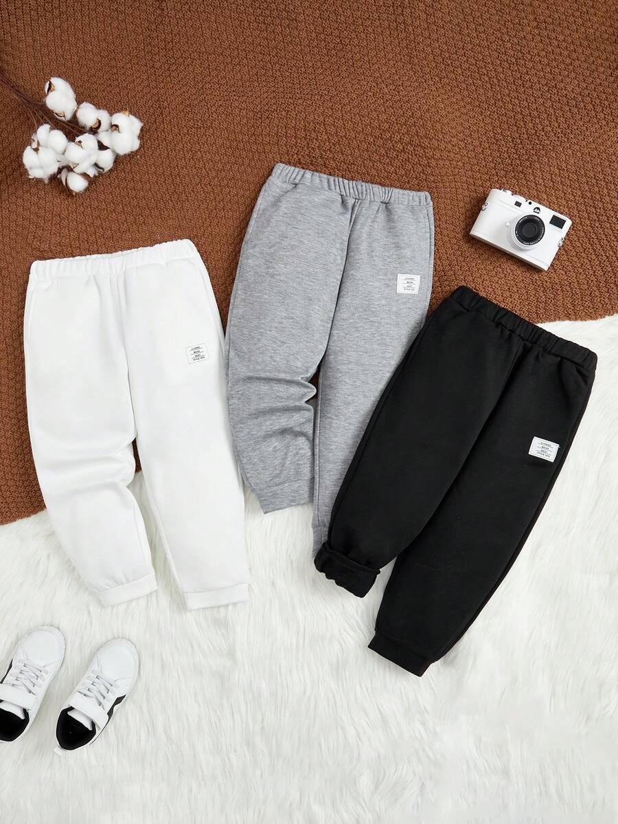 SHEIN 男小童3入組字母補丁細節衛褲 - 彩色 - 查看 1