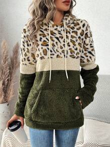 SHEIN LUNE 女性豹紋印花連帽衛衣帶拉繩 - 彩色 - 查看 1