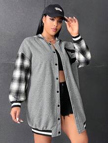 SHEIN EZwear 大码格子印花字母卫衣 - 灰色 - 查看 6