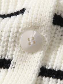 SHEIN Qutie Mẫu sọc Nút phía trước Áo len Mở - Đen và trắng - Xem 6