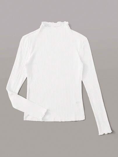SHEIN EZwear 春季连衣裙 罗纹立领 生菜边上衣