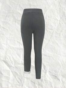 SHEIN EZwear Quần legging dệt kim lót nhiệt - Màu xám đen - Xem 4