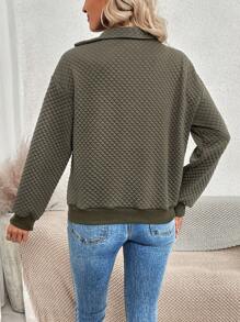 SHEIN LUNE Half Zipper Collar & Drop Shoulder Sweatshirt Pullover Fall Outfit - Army Green - View 2