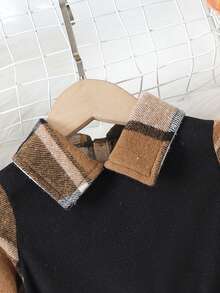 SHEIN Cô Gái Trẻ In kẻ sọc Váy có thắt lưng - màu nâu - Xem 4