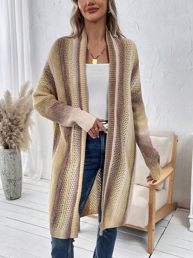Striped Pattern Drop Shoulder Duster Cardigan