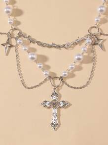 ROMWE Goth Y2k Gothic Style Cross Pendant Necklace, Halloween