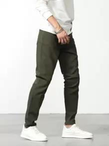 Manfinity Homme 男士棉斜口袋牛仔褲 - 軍綠色 - 查看 4