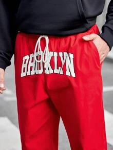 Manfinity RebelGame 男士加大號字母圖案束腰褲 - 紅色 - 查看 6