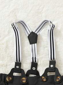 Souflis Souflis 3入組/套嬰兒男孩復古風格學院紳士翻領領結襯衫背帶褲帶貝雷帽,合適的適用於戶外運動 - 黑色 - 查看 3