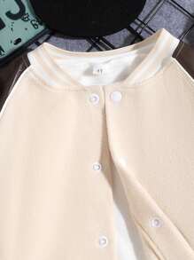 SHEIN Boys' Cool & Stylish Streetwear Contrast Color Baseball Jacket With Shoulder Inserts, Autumn & Winter