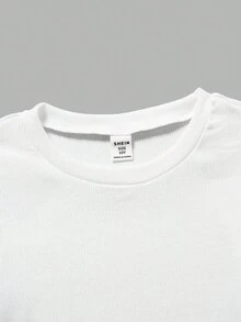 SHEIN 2pcs/Set Tween Girls' Cap Sleeve Long Sleeve T-Shirt And Pants - Hot Pink - View 3