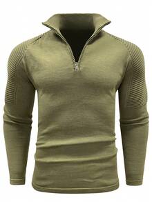 Manfinity Homme Men Zipper Front Raglan Sleeve Sweater - Army Green - View 3