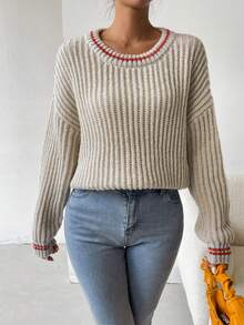 SHEIN Essnce Women'S Drop Shoulder Sweater - Apricot - View 6