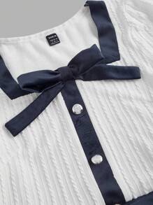 SHEIN MOD Contrast Trim Bow Front Crop Tee - White - View 4