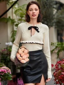 SHEIN Frenchy 女士蝴蝶結以及蕾絲針織毛衣