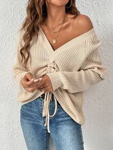 SHEIN LUNE Ladies' Fashionable Drawstring Sweater - Apricot - View 6