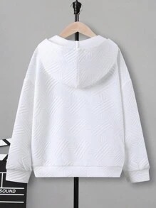 SHEIN Tween Boy Letter Patched Kangaroo Pocket Drop Shoulder Hoodie - White - View 2