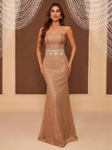 SHEIN Belle Tương phản Sequin Nàng tiên cá Hem Ăn mặc trang trọng - Rượu sâm banh - Xem 4