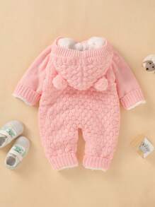 SHEIN 嬰兒女童拉甘袖連帽毛衣連身衣 - 淺粉色 - 查看 2