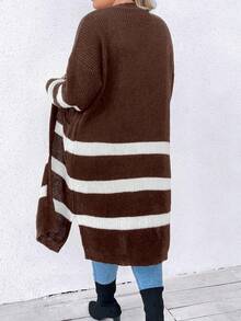 SHEIN LUNE Kích thước lớn Khối màu Áo len Mở - Cà phê nâu - Xem 2