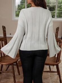 Calvaya Plus Drop Shoulder Sweater Knit Pullover Fall Winter Sweater - Grey - View 2
