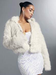 SHEIN BAE Chất rắn Mở Mặt trước 	
Fuzzy áo - Màu be - Xem 6