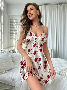 CottageSlumber 女士撞色印花吊带睡裙 - 杏色 - 查看 3