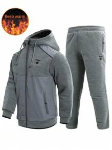 Men's Spliced Fabric Thermal Lined Jacket And Pants Set - Grey - View 1