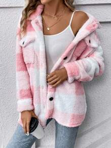 SHEIN LUNE Abrigo de mujeres de cuadros suave regular