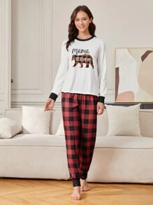 CoupledUp 1件套女性動物&棋盤格印花家居服套裝 - 彩色 - 查看 3