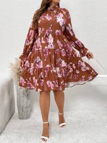 SHEIN LUNE Kích thước lớn Của phụ nữ Hoa In Váy babydoll - Nhiều màu - Xem 6