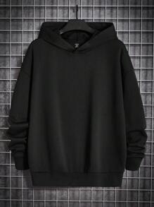 Manfinity Homme Men's Hooded Christmas Tree & Slogan Printed Sweatshirt - Black - View 4